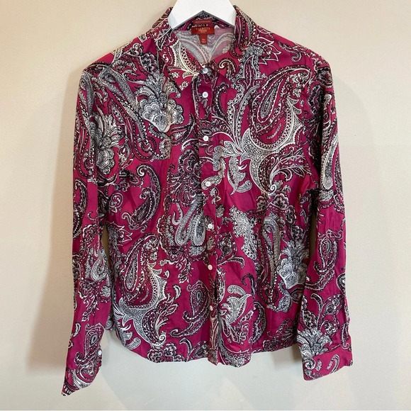 Talbots Haberdashery Button Down Blouse Stretch Paisley Size 16 Petite - Picture 1 of 5